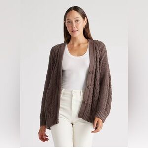 Quince Organic Cotton Brown Cable Knit Sweater size small